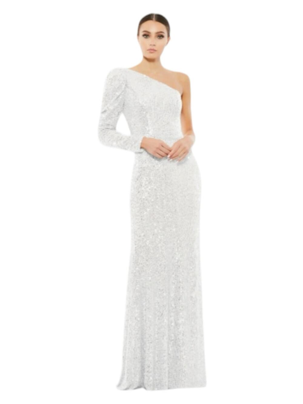 Mac Duggal White One Shoulder Sequin Trumpet Gown Size 8 Style #26591 NWT